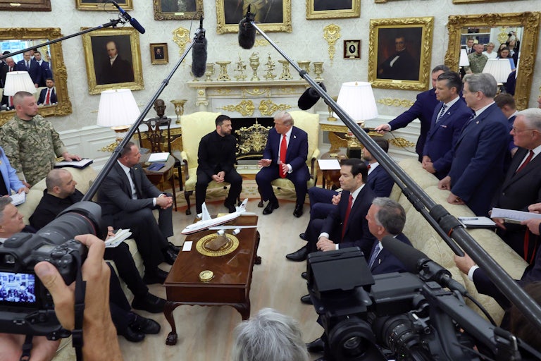 President Donald Trump and Volodymyr Zelenskiy and European leaders meet at the White House for press conference.