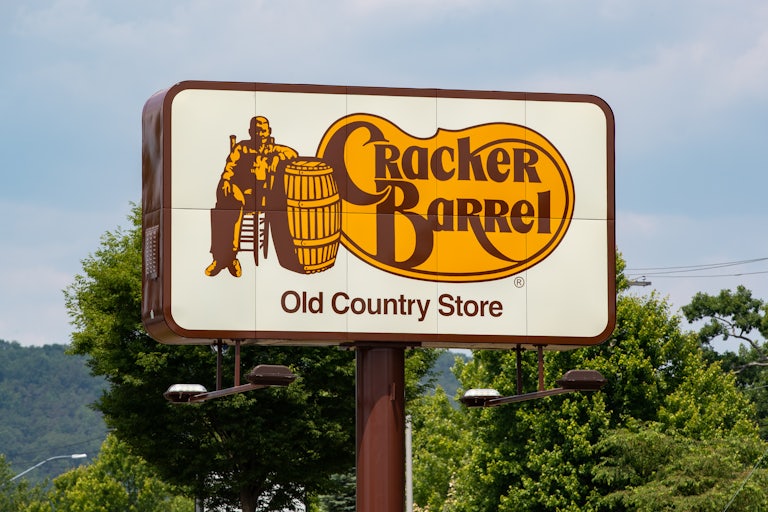 A sign that reads Cracker Barrel.