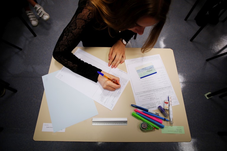 A student prepares to take a test.
