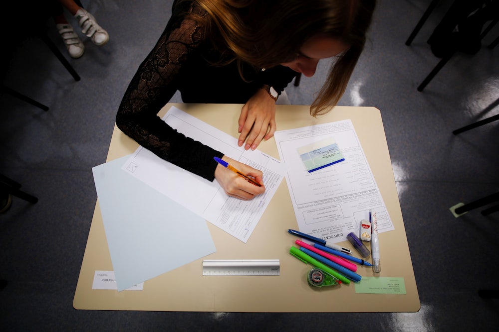 A student prepares to take a test.