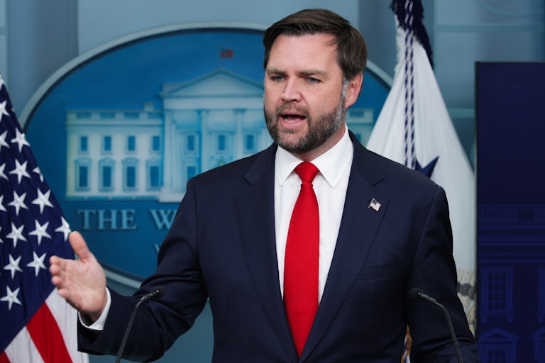 Vice President JD Vance gestures while speaking