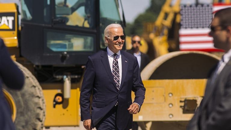Biden at the groundbreaking of a new Intel semiconductor plant last year in Johnstown, Ohio