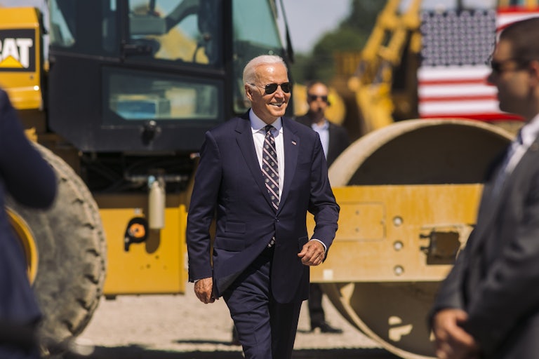 Biden at the groundbreaking of a new Intel semiconductor plant last year in Johnstown, Ohio