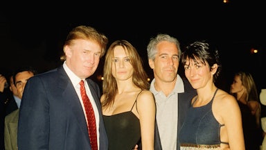 Donald Trump, Melania Trump, Jeffrey Epstein, and Ghislaine Maxwell stand together for a photo