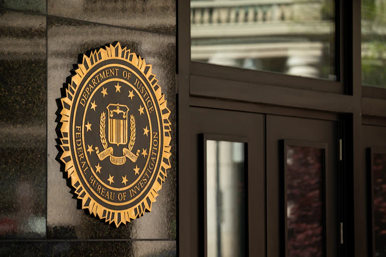 The FBI seal on the outside of the building