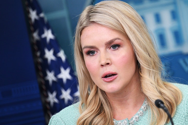 Press Secretary Karoline Leavitt speaks to reporters during a White House press briefing