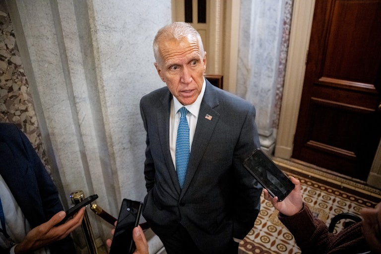Senator Thom Tillis speaks to reporters in the Capitol