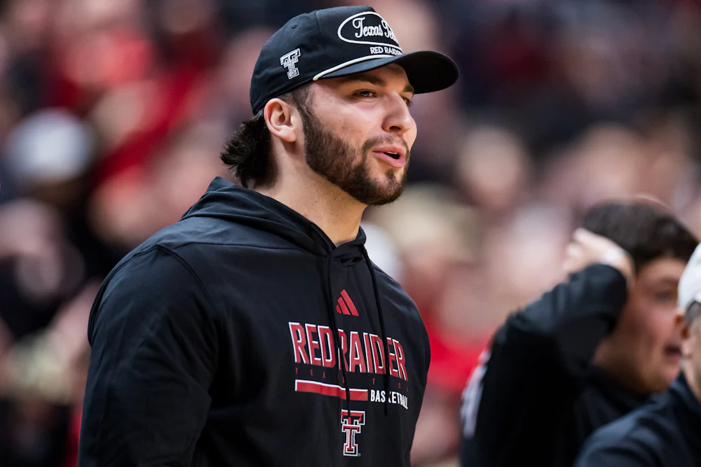 Texas Tech quarterback Brendan Sorsby shouts during the first half of the game between the Houston Cougars and the Texas Tech Red Raiders.