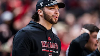 Texas Tech quarterback Brendan Sorsby shouts during the first half of the game between the Houston Cougars and the Texas Tech Red Raiders.