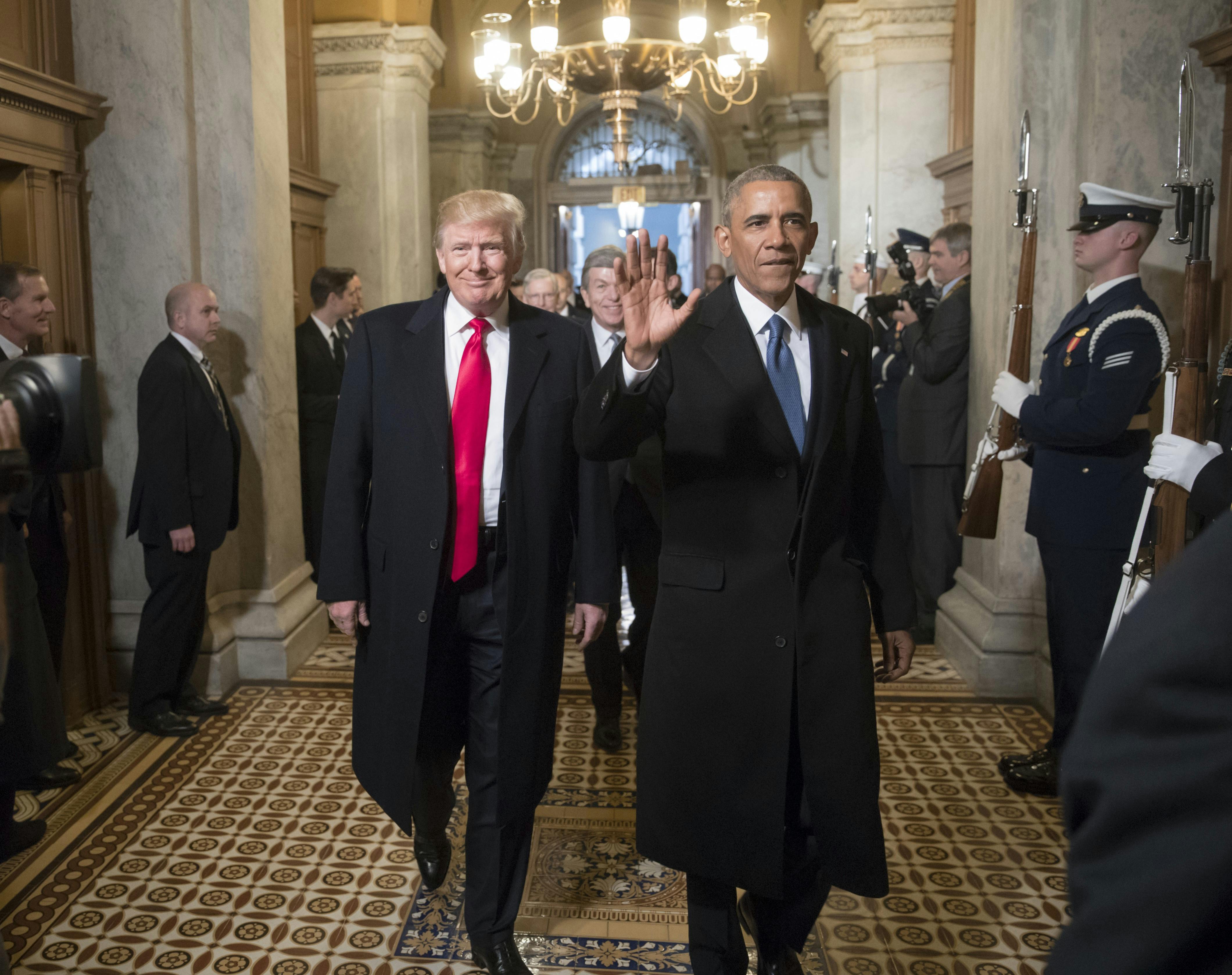 Donald Trump and Barack Obama arrive for Trump's inauguration ceremony.