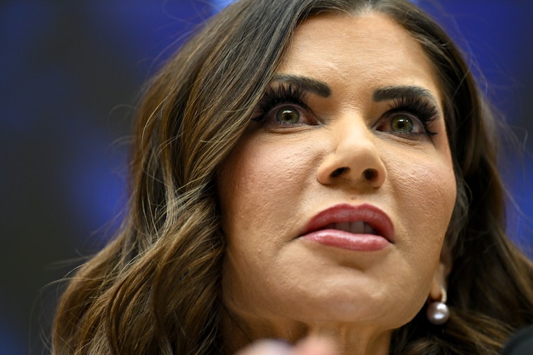 Homeland Security Secretary Kristi Noem speaks during a House hearing