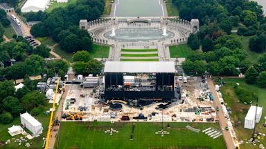 An aerial view of the Fourth of July event stage