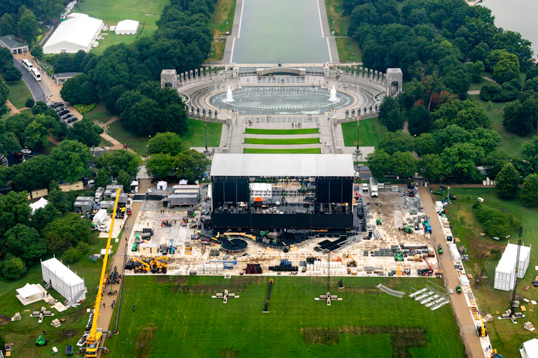 An aerial view of the Fourth of July event stage