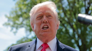 Donald Trump speaks to the media before boarding Marine One on the South Lawn of the White House.