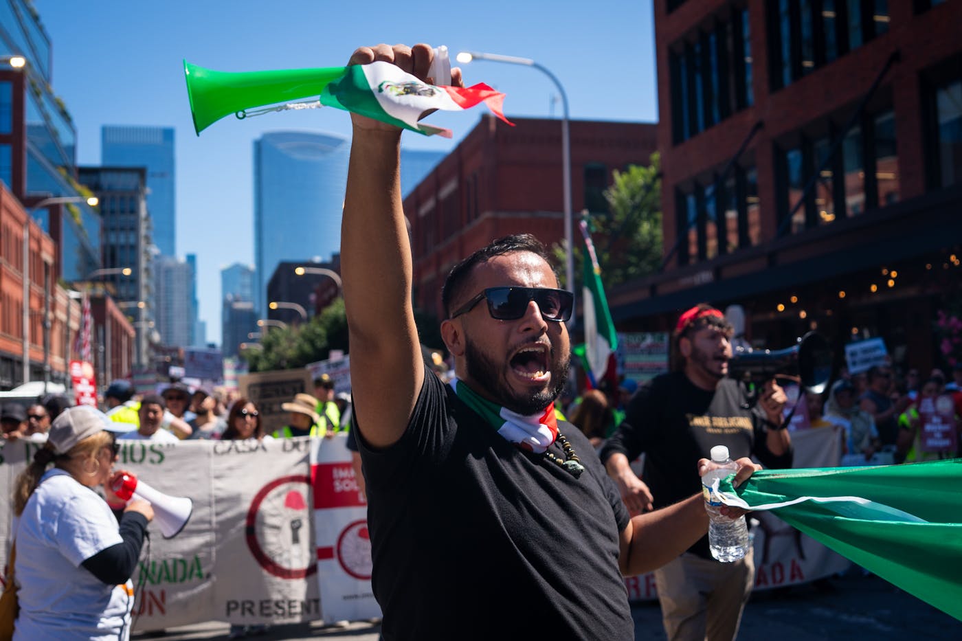 People participate in the Labor Day Workers Over Billionaires rally, in solidarity with labor unions and advocacy groups, on September 1, 2025 in Chicago, Illinois.