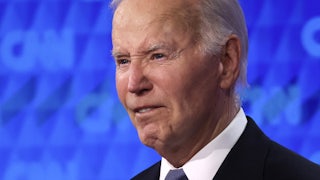 Joe Biden purses his lips at Thursday's presidential debate.