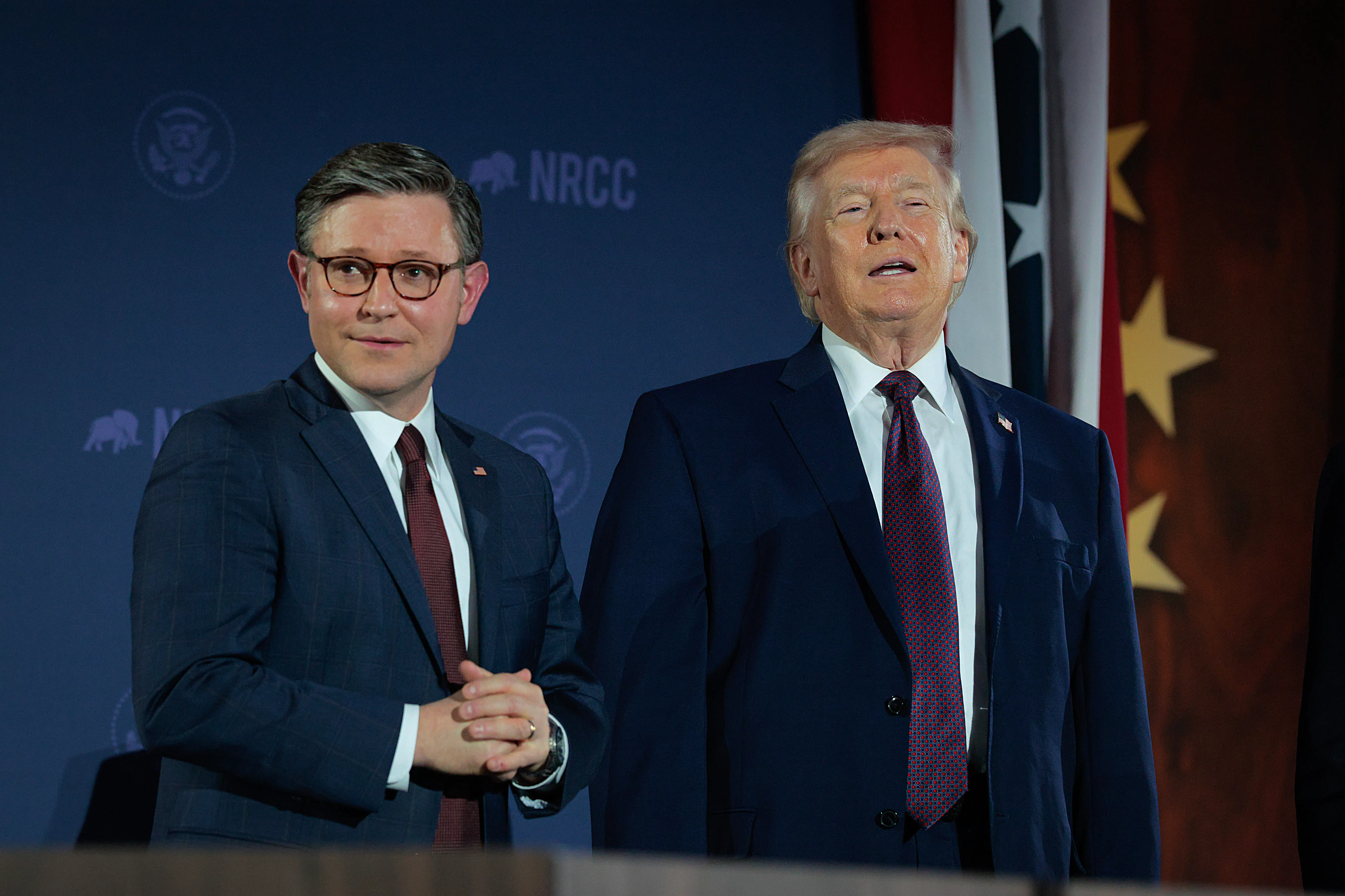 Trump and House Speaker Mike Johnson at the National Republican Congressional Committee’s annual fundraising dinner