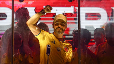 On May 31, Colombian presidential candidate Abelardo De La Espriella raised his fist while addressing his supporters after the results of the first round of the presidential elections were announced in Barranquilla, Colombia.