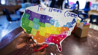 A 4th grader works on an election themed art project at Heather Hills Elementary School in Bowie, Md.
