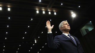 Judge Neil Gorsuch is sworn in on the first day of his Supreme Court confirmation hearing.