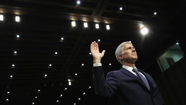 Judge Neil Gorsuch is sworn in on the first day of his Supreme Court confirmation hearing.