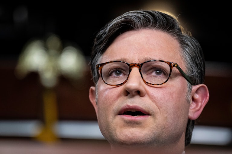 House Speaker Mike Johnson speaks during a press conference