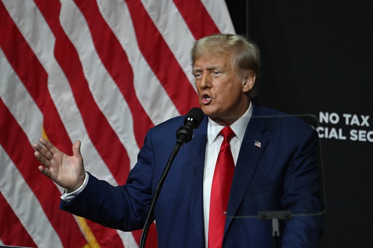 Donald Trump speaks at a campaign event