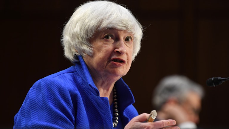 Janet Yellen speaks while seated.