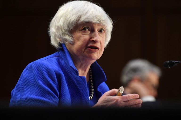 Janet Yellen speaks while seated.