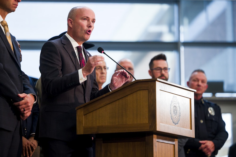 Utah Gov. Spencer Cox speaks at a press conference following the fatal shooting of political activist Charlie Kirk.