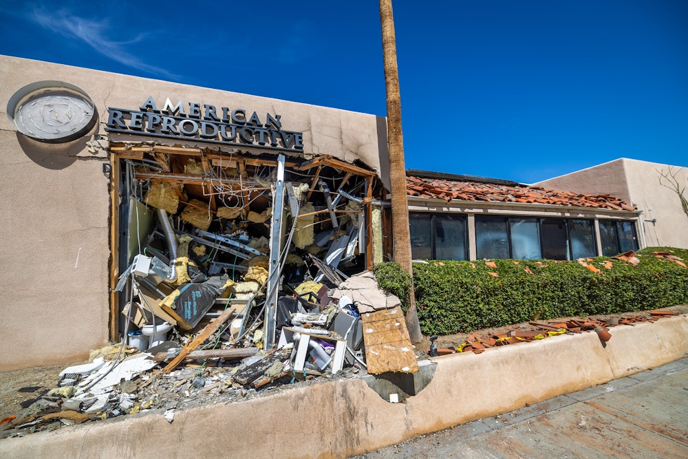 A view of the destruction from a bomb blast last Saturday at the American Reproductive Centers in Palm Springs, California.