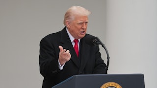 President Donald Trump delivers remarks in the Rose Garden of the White House on November 25, 2025.