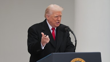 President Donald Trump delivers remarks in the Rose Garden of the White House on November 25, 2025.