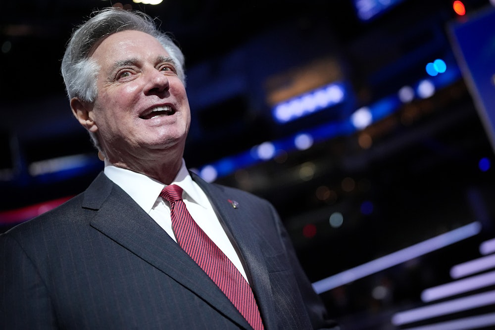 Paul Manafort onstage during preparations for the fourth day of the Republican National Convention in Milwaukee, Wisconsin.