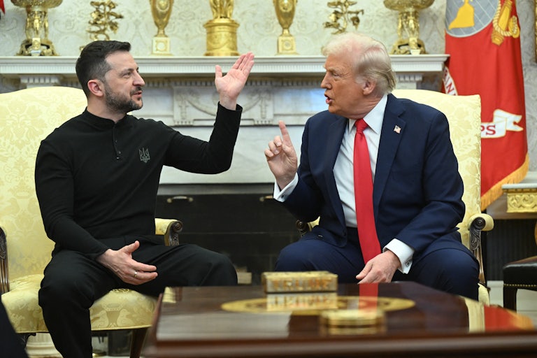 President Donald Trump and Ukrainian President Volodymyr Zelenskiy meet at the White House in February, 2025