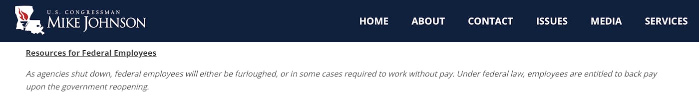 Screenshot of House Speaker Mike Johnson's website