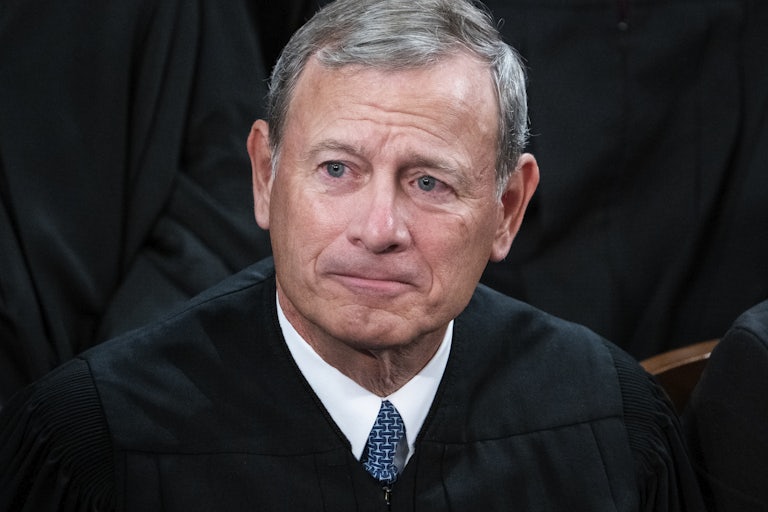Supreme Court Chief Justice John Roberts looks up