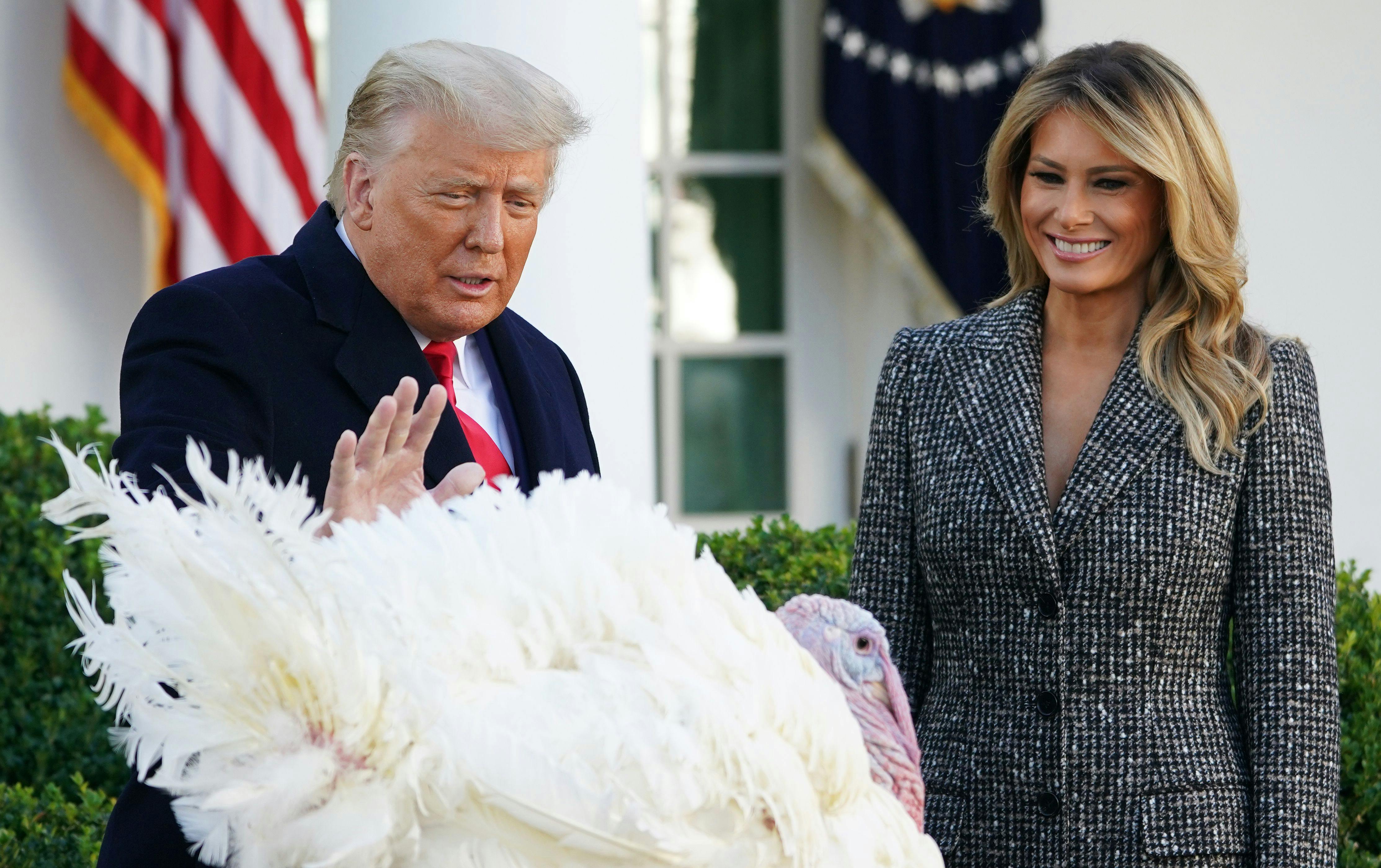 Donald Trump "pardons" the turkey.