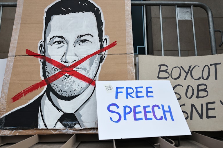 Protest signs in support of Jimmy Kimmel