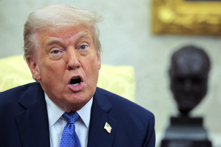 Donald Trump speaks in the Oval Office