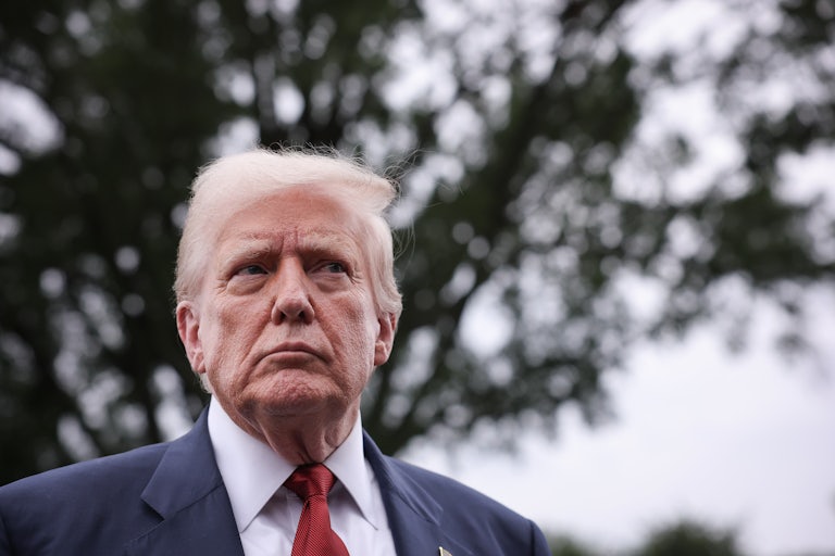 Donald Trump looks off to the side