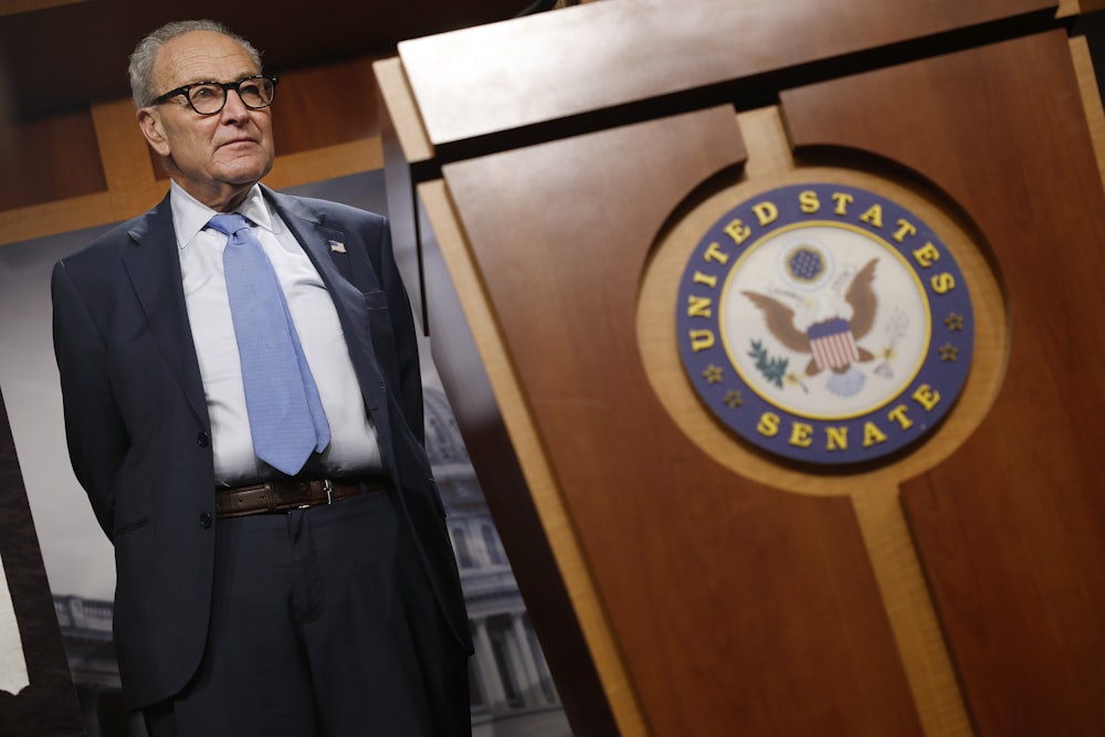 Senate Minority Leader Charles Schumer attends a press conference at the U.S. Capitol Building.