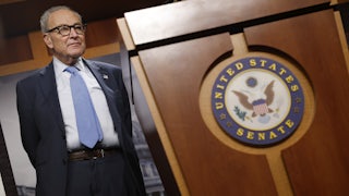 Senate Minority Leader Charles Schumer attends a press conference at the U.S. Capitol Building.