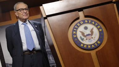 Senate Minority Leader Charles Schumer attends a press conference at the U.S. Capitol Building.