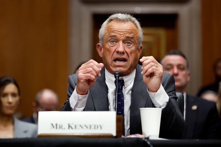 Robert F. Kennedy Jr. gestures while speaking during his Senate confirmation hearing