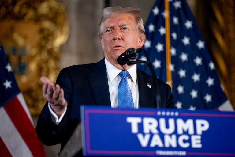 Donald Trump gives a press conference in Mar-a-Lago