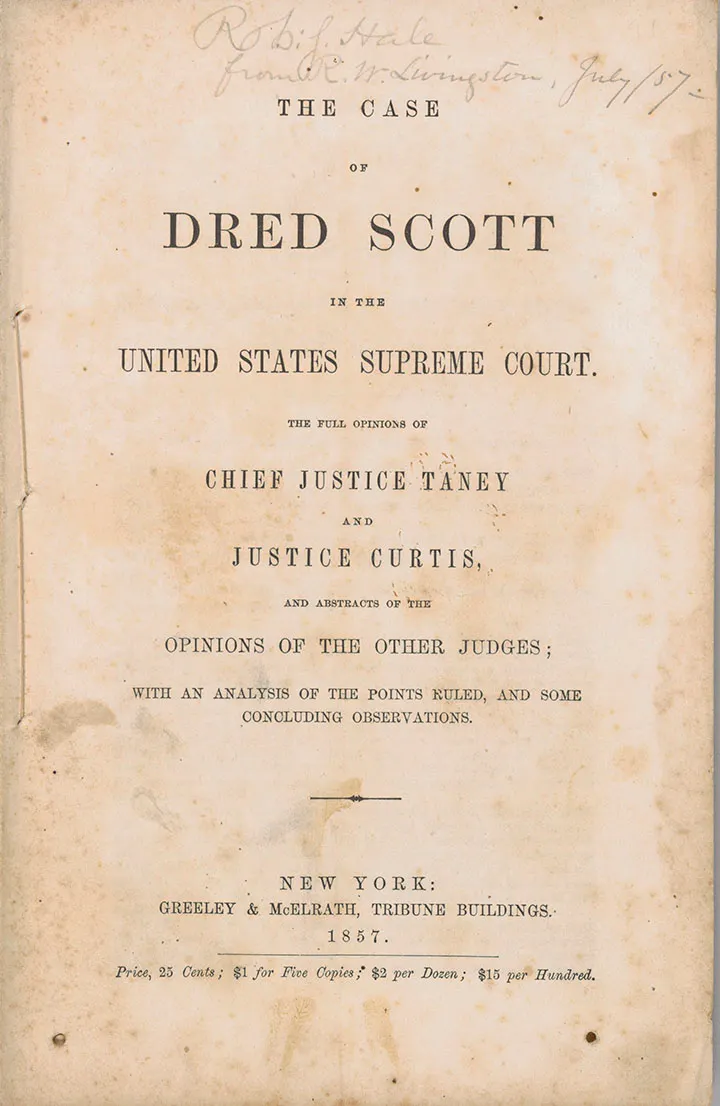 An 1857 copy of the Supreme Court opinions on the Dred Scott case
