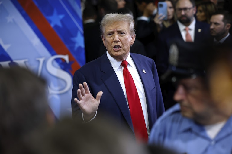 Donald Trump yells in the spin room after his debate
