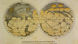 A map by Giovanni Schiaparelli of Mars introduced the idea of canals crossing the planet’s surface.