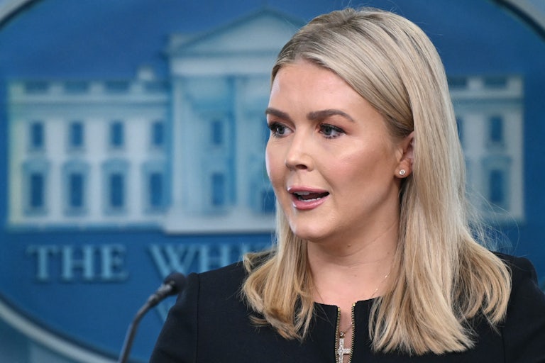Karoline Leavitt speaks to reporters during a White House press briefing